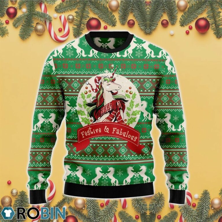 Unicorn Festive & Fabulous Ugly Christmas Sweater RB4424