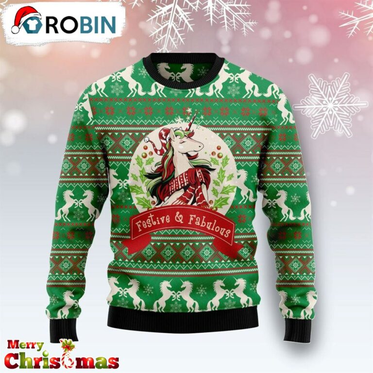 Unicorn Festive Fabulous Ugly Christmas Sweater – Xmas Ugly Sweater RB9927