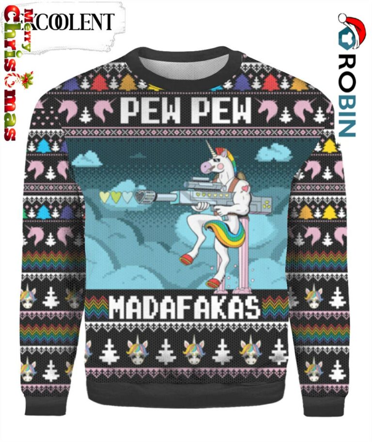 Unicorn Pew Pew Ugly Christmas Sweater For Unisex- Christmas Outfits Gift RB7873