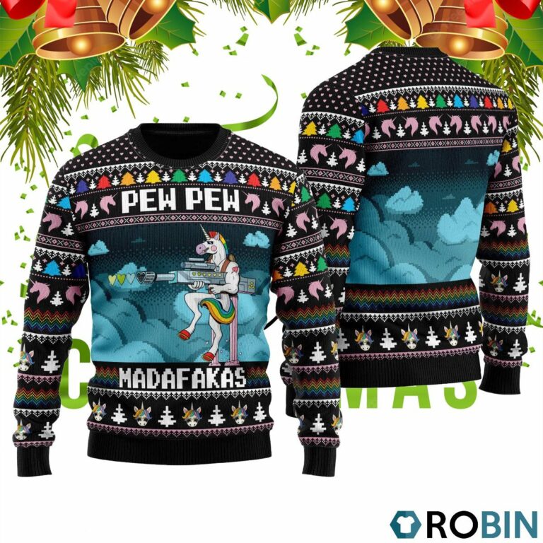 Unicorn Pew Pew Ugly Christmas Sweater RB4504