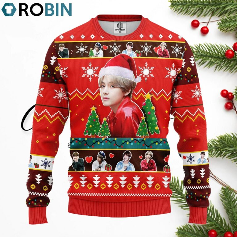 V Bts Ugly Christmas Sweater Red