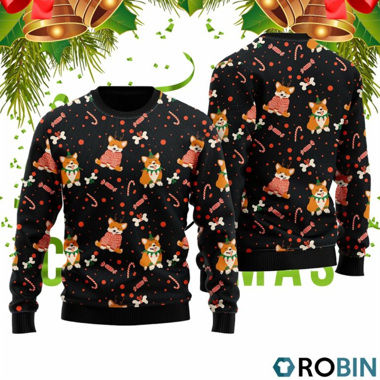 Very Cute Xmas Corgi Dog Pattern 3D Print Ugly Christmas Sweater RB2400