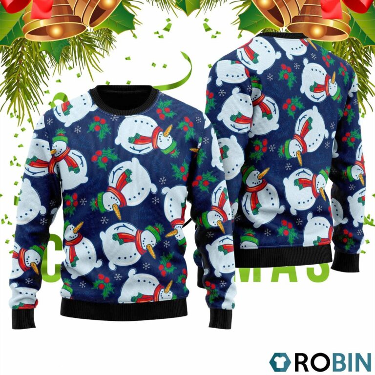 Very 3D Print Ugly Snowman On Blue Pattern 3D Print Ugly Christmas Sweater RB2445