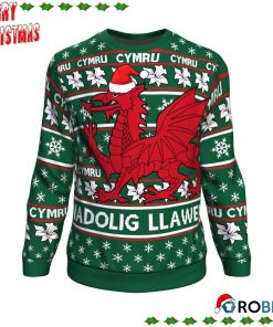 Wales Merry Christmas All-Over Ugly Sweatshirt, Sweater