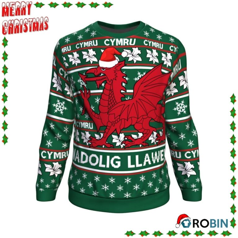 Wales Merry Christmas AllOver Ugly Sweatshirt, Sweater RobinPlaceFabrics