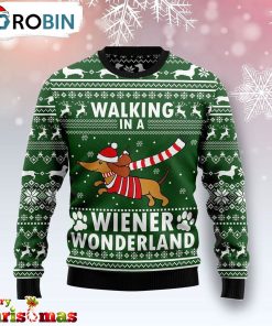Walking In A Wiener Wonderland Dachshund Dog Funny Ugly Christmas Sweater Adult RB6504 Walking In A Wiener Wonderland Dachshund Dog Funny Ugly Christmas Sweater Adult RB6504