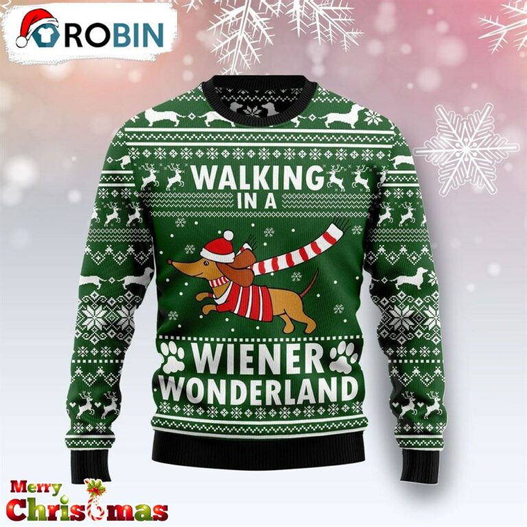 Walking In A Wiener Wonderland Dachshund Dog Funny Ugly Christmas Sweater Adult RB6504