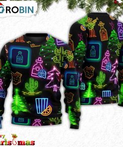 Wine Tequila Christmas Neon Art Drinking Ugly Christmas Sweater – Best Gift For Christmas RB2291
