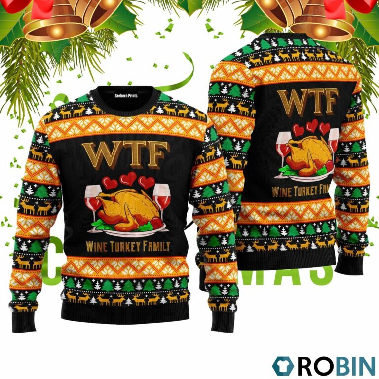 Wine Turkey Family Happy Thanksgiving 3D Print Ugly Christmas Sweater RB4529