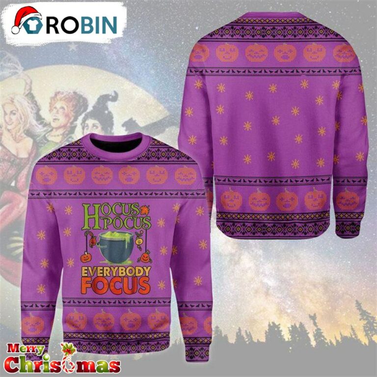 Witches Hocus Pocus Everybody Focus Ugly Christmas Sweater- Retro Christmas Sweater RB8728