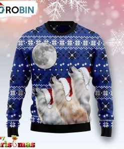 Wolf Howling Moon Ugly Christmas Sweater – Christmas Outfits Gift – Retro Christmas Sweater RB5629