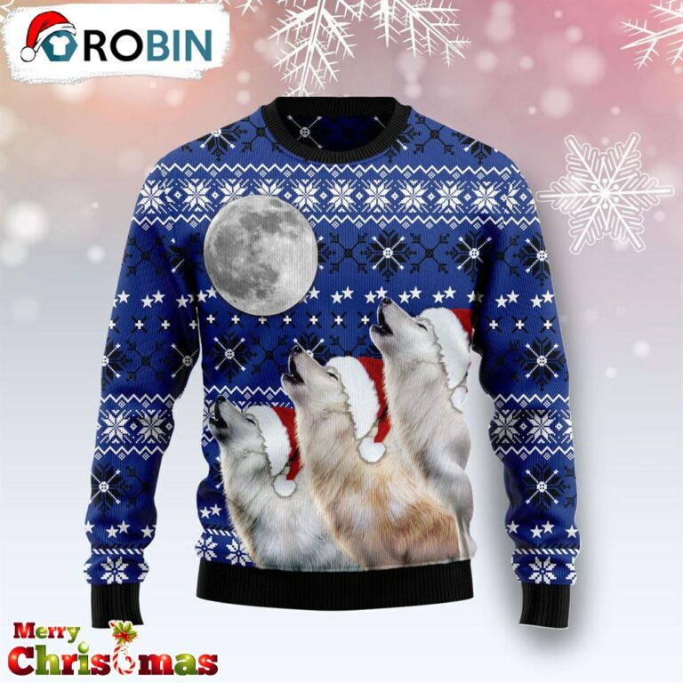 Wolf Howling Moon Ugly Christmas Sweater – Christmas Outfits Gift – Retro Christmas Sweater RB5629