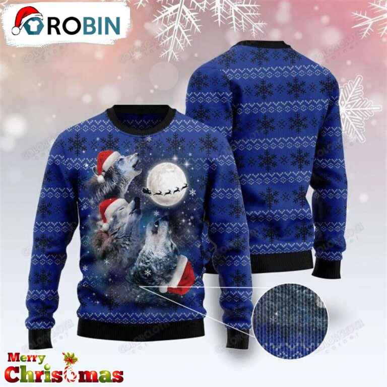 Wolf Under The Moon Ugly Christmas Sweater – Xmas Jumper Holiday Pullover RB2879