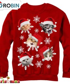 Women’s Lost Gods Ugly Christmas Cat Snowflakes Ugly Christmas Sweater Adult RB9771
