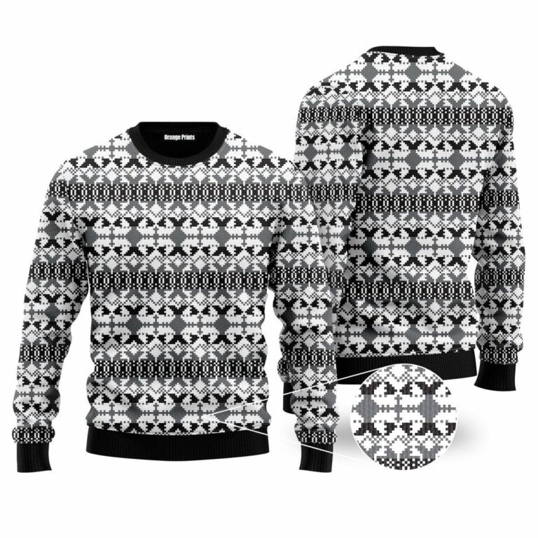 Xmas Knit Style Black And White Christmas Ugly Sweatshirt, Sweater