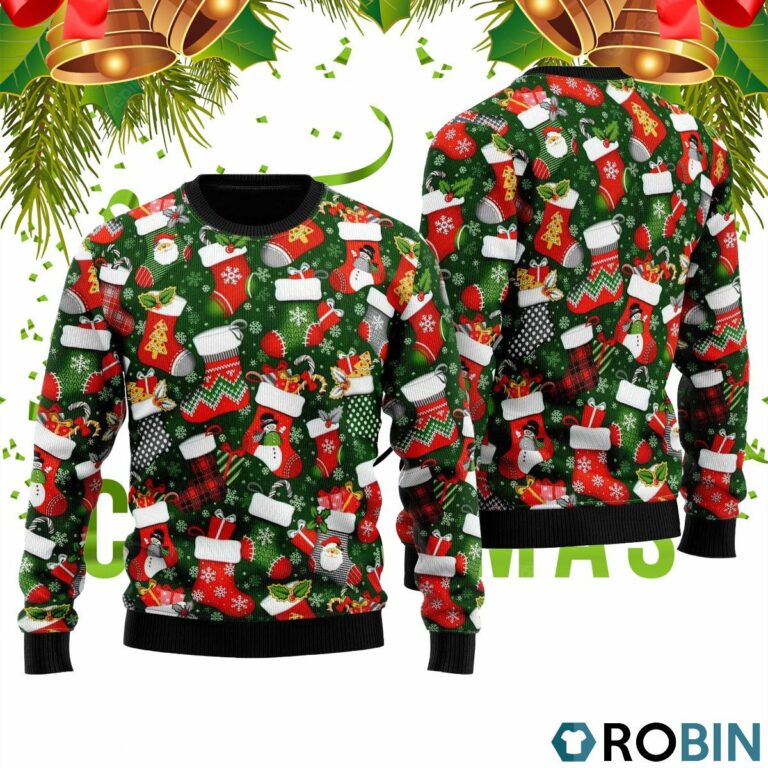 Xmas Stockings Fabric on Green Ugly Christmas Sweater RB2430