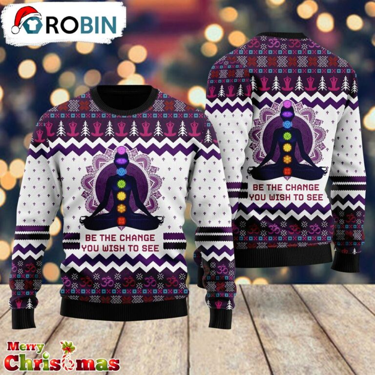 Yoga Be The Change Ugly Christmas Sweater – Xmas Jumper Holiday Pullover RB1145