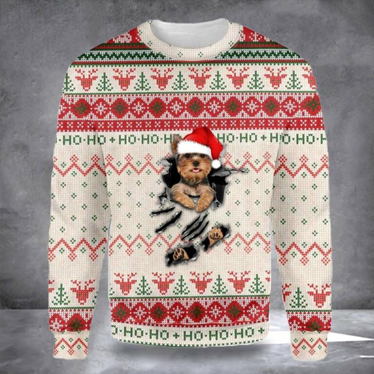 Yorkie In Hole Christmas Ho Ho Ho Ugly Christmas Sweatshirt – Sweater