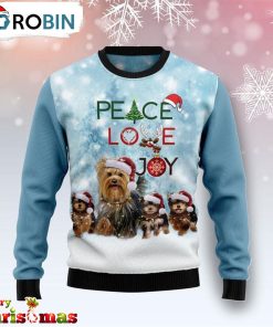 Yorkshire Terrier Peace Love Joy Ugly Christmas Sweater – Retro Christmas Sweater – Gift For Christmas RB4227