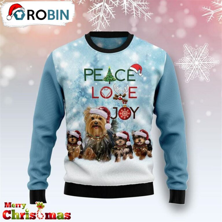 Yorkshire Terrier Peace Love Joy Ugly Christmas Sweater – Retro Christmas Sweater – Gift For Christmas RB4227