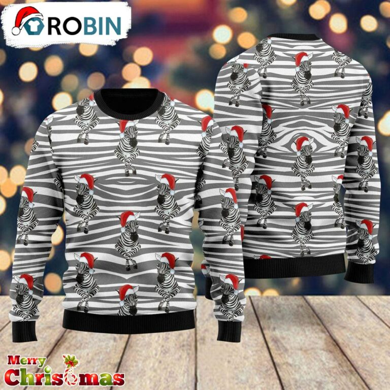 Zebra Wearing Santa Hats Ugly Christmas Sweater – Retro Christmas Sweater – Gift For Christmas RB8584