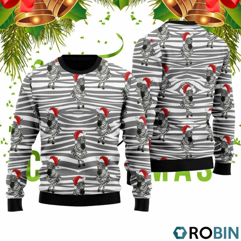 Zebra Wearing Santa Hats Ugly Christmas Sweater RB2443