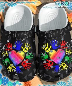 Autism Awareness Colorful Hand With Heart Love Crocs Clog Shoes
