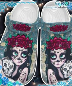 Beautiful Girl Flower Sugar Skull Mexican Crocs Clog Shoes