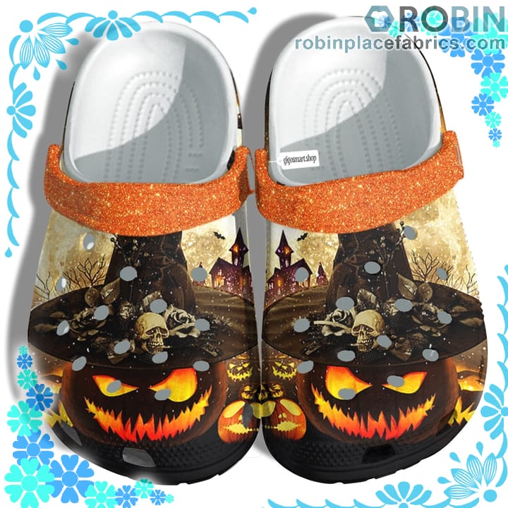 Evil Pumpkin Witch Hat Crocs Clog Shoes - RobinPlaceFabrics