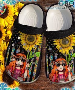 Hippie Daughter Gifts Sunflower Hippie Girl Crocs Clog Shoes Customize Name