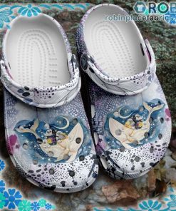 Hippie White Whale With Baby Seal Magic Ocean Crocs Clog Shoes