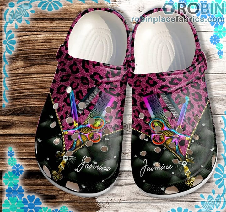 Leopard Pink Twinkle Hair Stylist Crocs Clog Shoes Customize Name ...