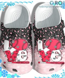 Love Softball Mom Leopard Pinky Crocs Clog Shoes