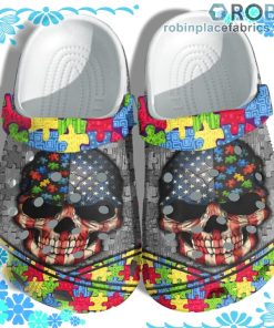 Skull USA Flag Autism Awareness Crocs Clog Shoes