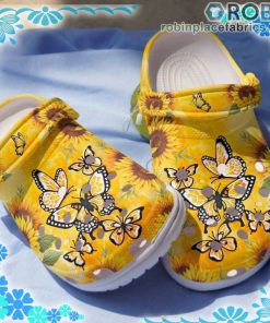 Yellow Butterfly Sunflower Crocs Clog Shoes
