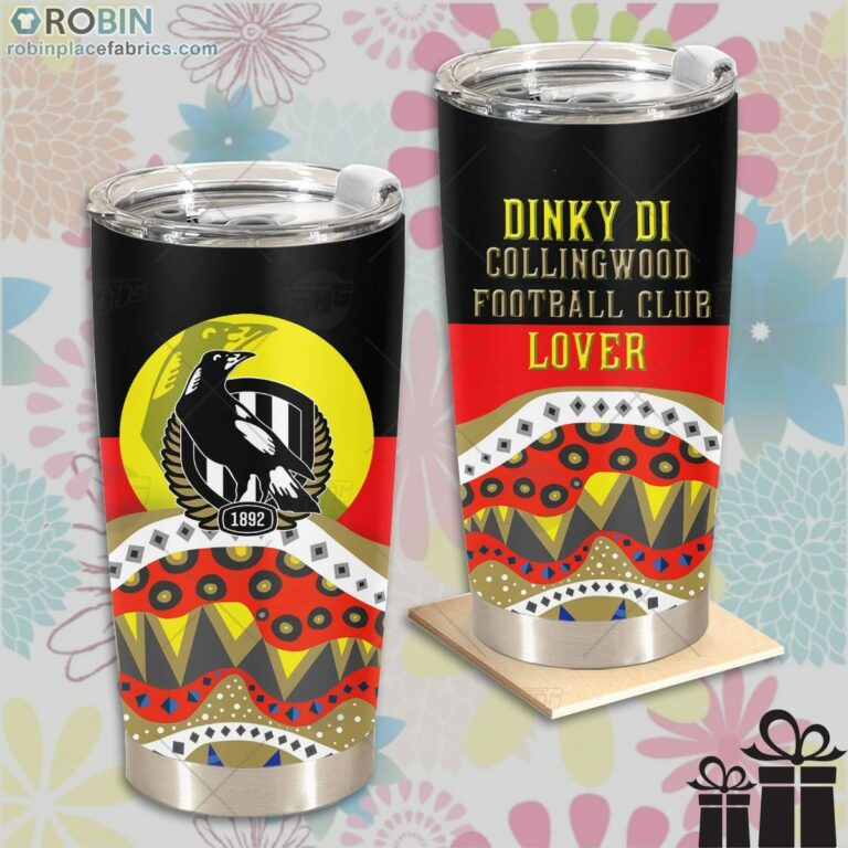 AFL Dinky Di Collingwood Magpies Lover Aboriginal Flag x Indigenous Stainless Steel Tumbler