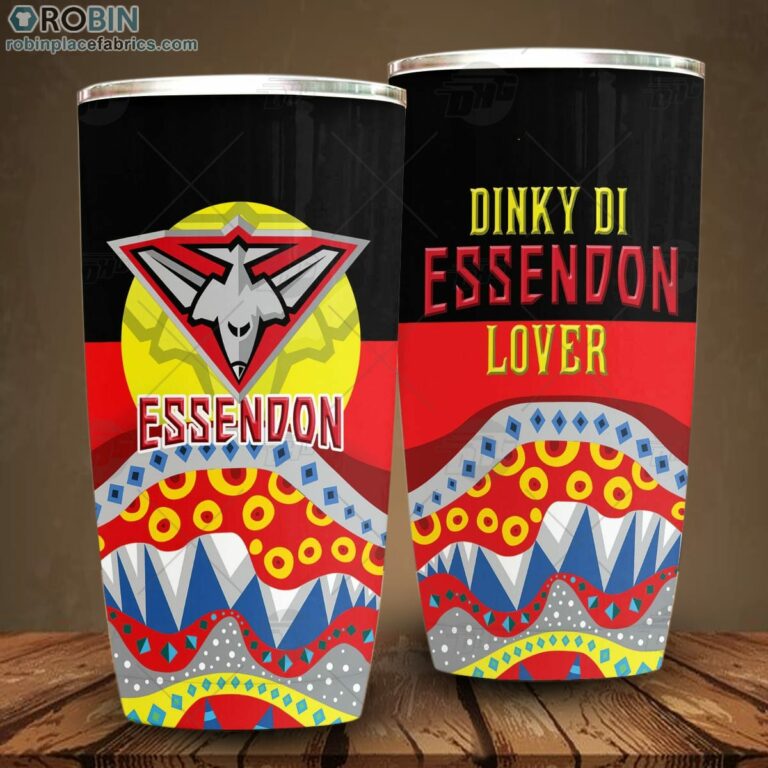 AFL Dinky Di Essendon Bombers Lover Aboriginal Flag x Indigenous Stainless Steel Tumbler