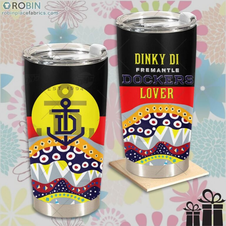 AFL Dinky Di Fremantle Dockers Lover Aboriginal Flag x Indigenous Stainless Steel Tumbler