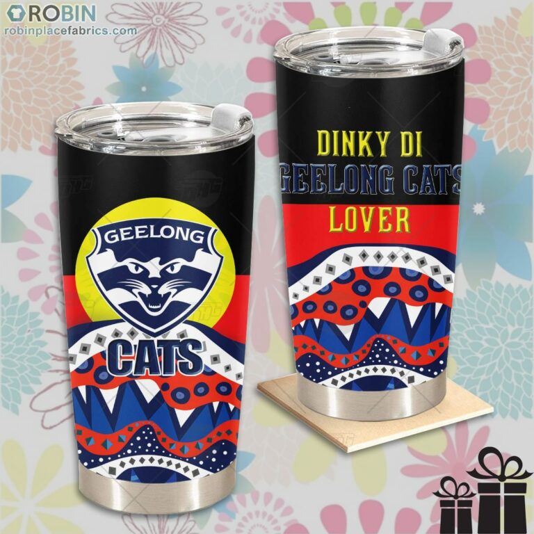 AFL Dinky Di Geelong Cats Lover Aboriginal Flag x Indigenous Stainless Steel Tumbler