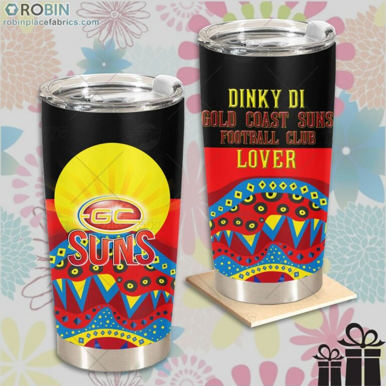 AFL Dinky Di Gold Coast Suns Football Club Lover Aboriginal Flag x Indigenous Stainless Steel Tumbler