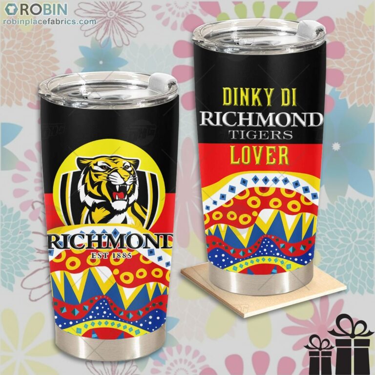 AFL Dinky Di Richmond Tigers Lover Aboriginal Flag x Indigenous Stainless Steel Tumbler