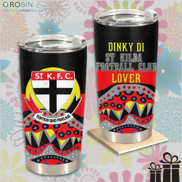 AFL Dinky Di St Kilda Football Club Lover Aboriginal Flag x Indigenous Stainless Steel Tumbler