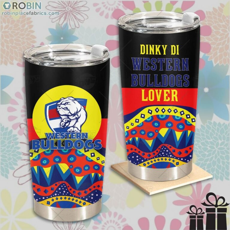 AFL Dinky Di Western Bulldogs Lover Aboriginal Flag x Indigenous Stainless Steel Tumbler
