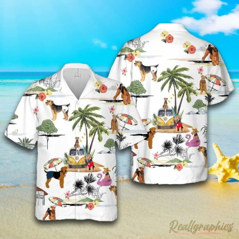 Airedale Beach Hawaiian Shirt, Short Sleeve Button Up Shirt