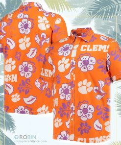 Clemson TigersShort Sleeve Floral Button-Up Shirt Clemson TigersShort Sleeve Floral Button-Up Shirt