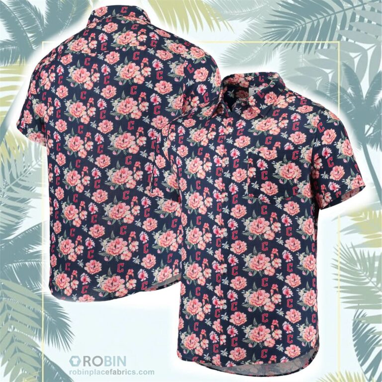 Cleveland Guardians Floral Linen Button-Up Shirt