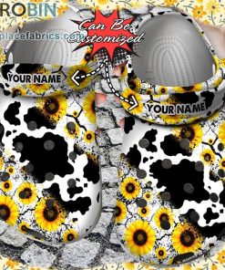Custom Crocs – Personalized Cow Sunflower Stripe Clog Shoes
