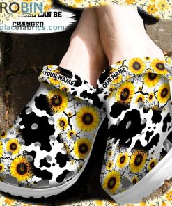 Custom Crocs – Personalized Cow Sunflower Stripe Clog Shoes