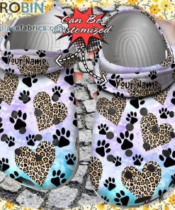 Custom Crocs – Personalized Dog Paw Heart Leopard Clog Shoes