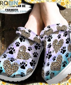 Custom Crocs – Personalized Dog Paw Heart Leopard Clog Shoes